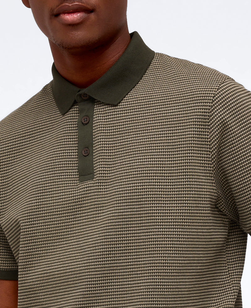 Contrast Placket Button Polo Green
