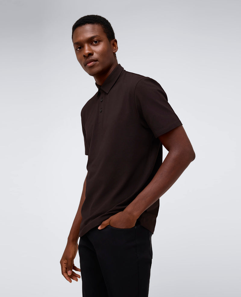 Performance Button Polo Dark Brown