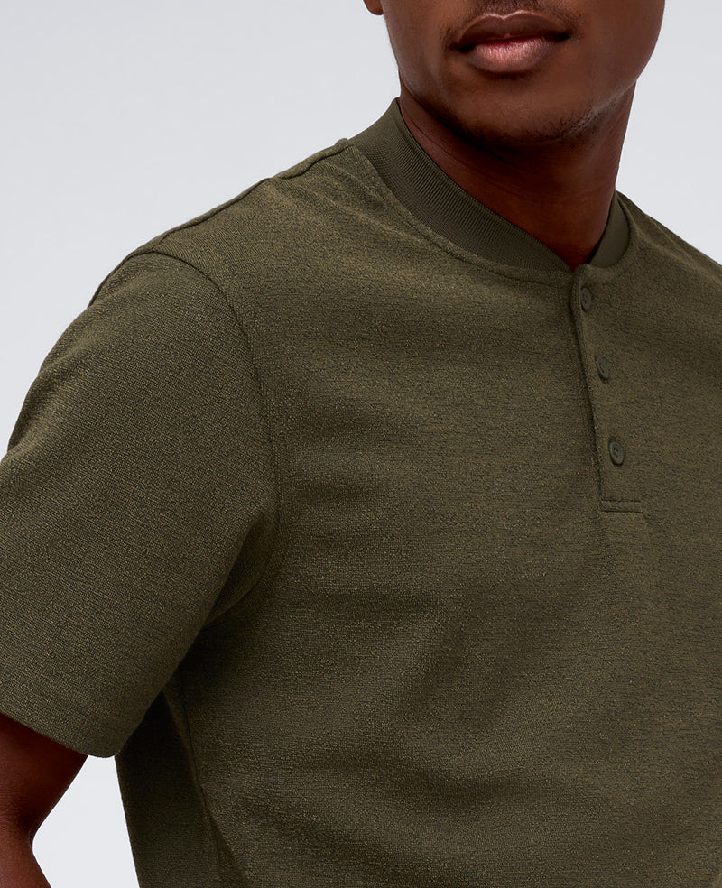 Performance Band-Collar Henley Dark Green