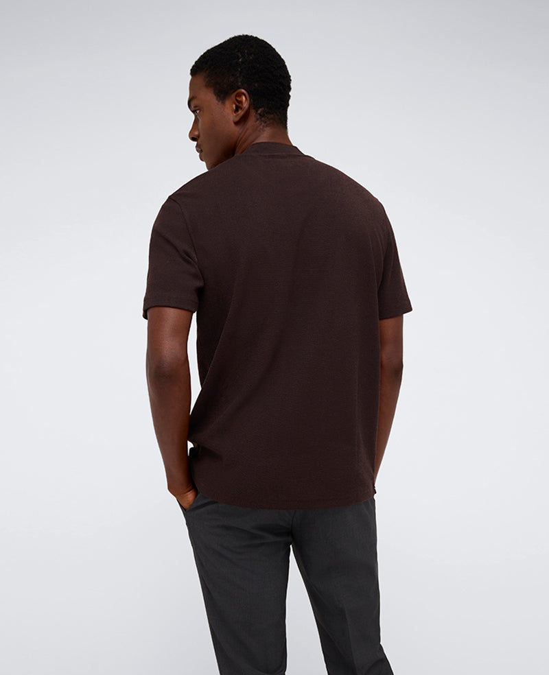 Performance Band-Collar Henley Dark Brown