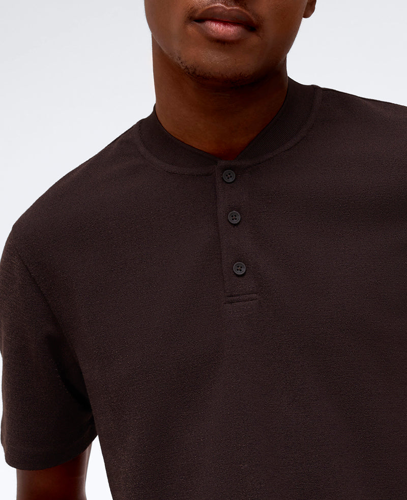 Performance Band-Collar Henley Dark Brown