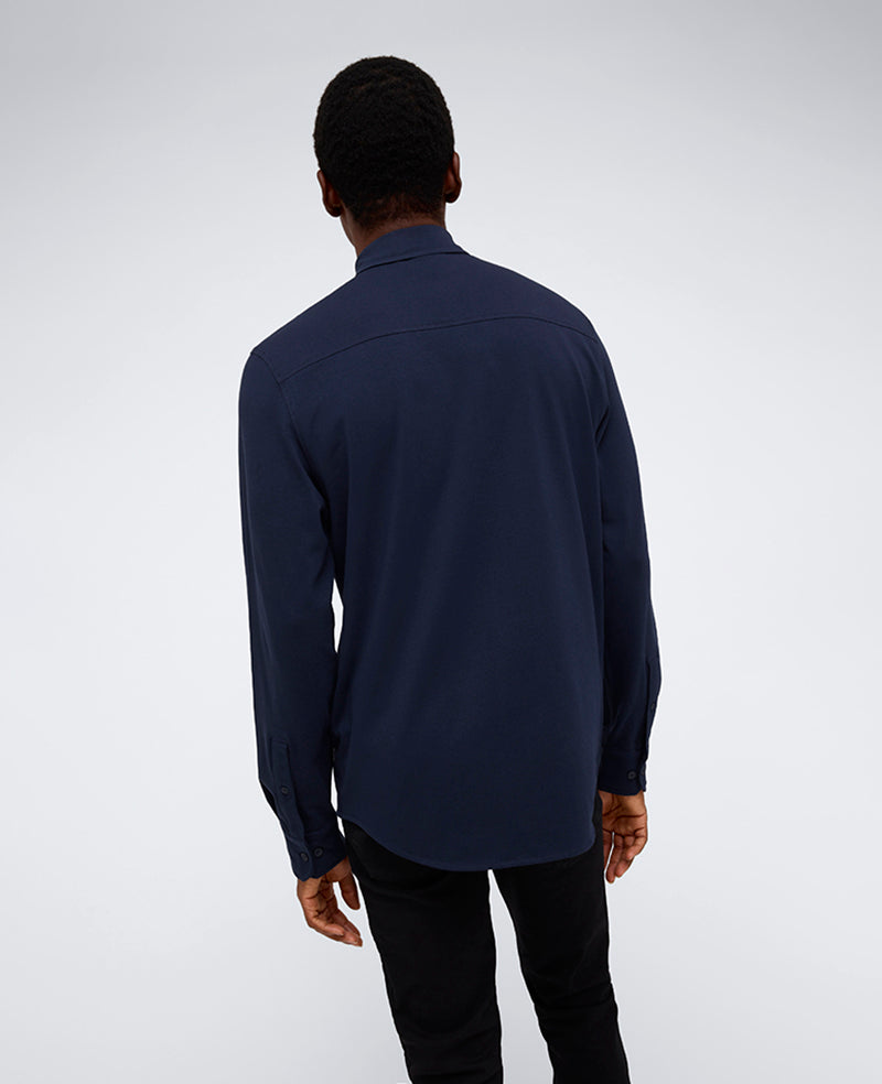Long Sleeve Button Down Stretch Shirt with Pocket Navy