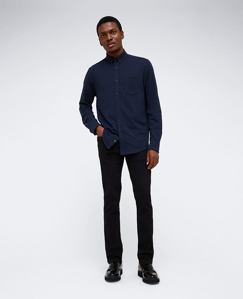 Long Sleeve Button Down Stretch Shirt with Pocket Navy