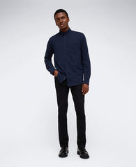 Long Sleeve Button Down Stretch Shirt with Pocket Navy