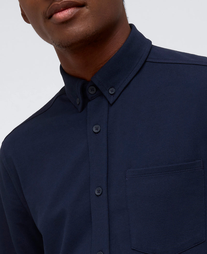 Long Sleeve Button Down Stretch Shirt with Pocket Navy