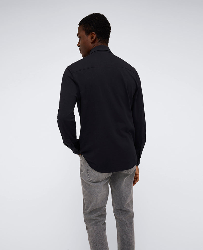 Long Sleeve Button Down Stretch Shirt with Pocket Black