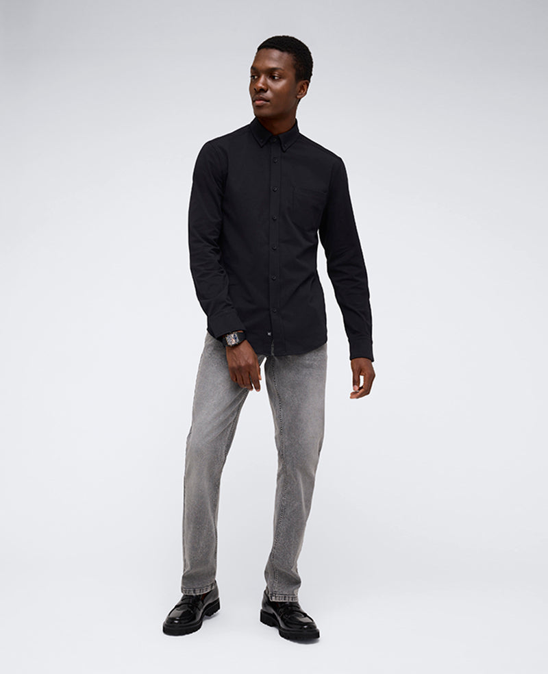 Long Sleeve Button Down Stretch Shirt with Pocket Black
