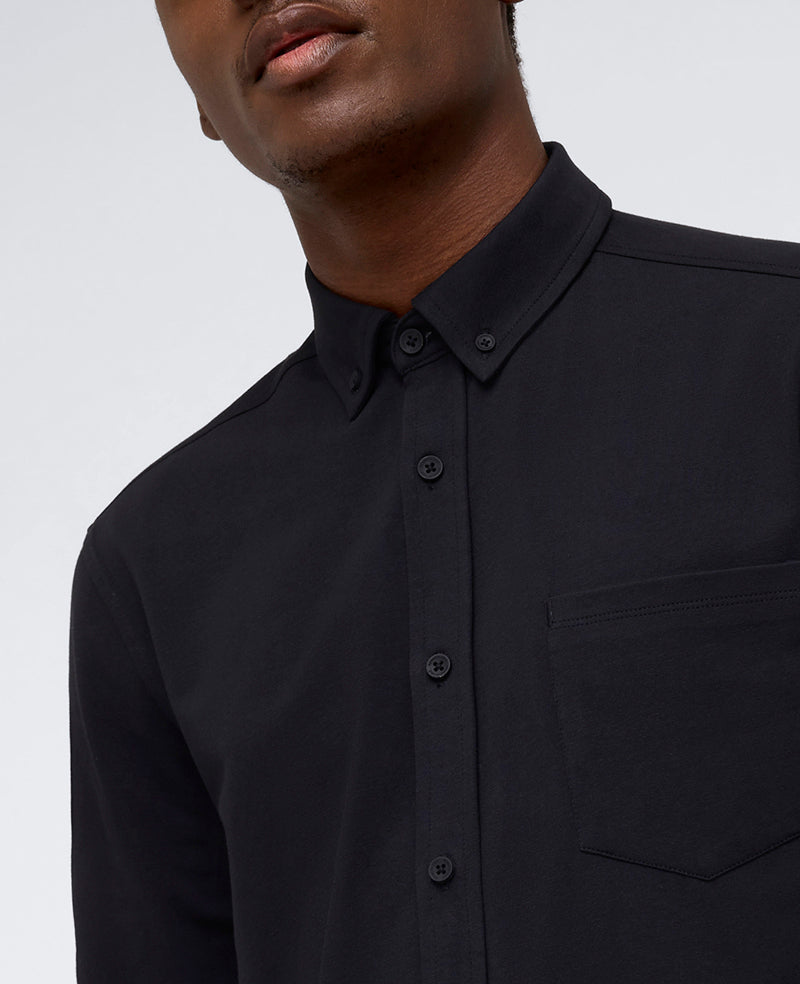 Long Sleeve Button Down Stretch Shirt with Pocket Black