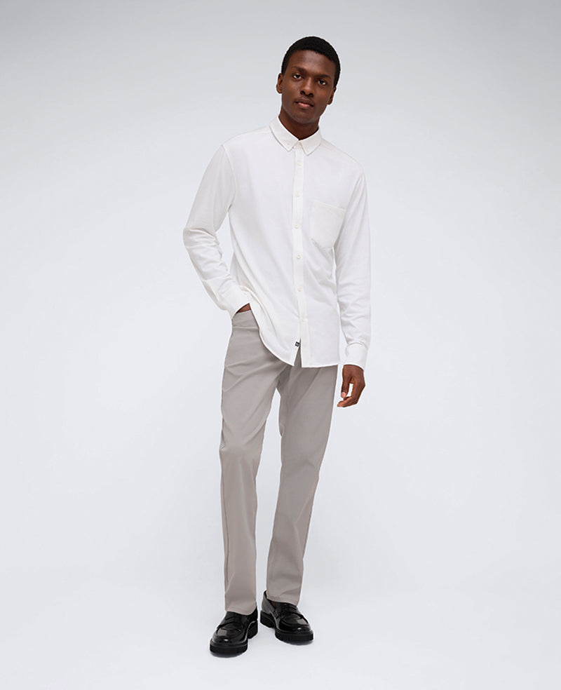 Long Sleeve Button Down Stretch Shirt with Pocket White