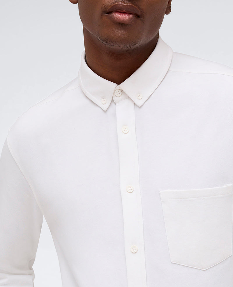 Long Sleeve Button Down Stretch Shirt with Pocket White