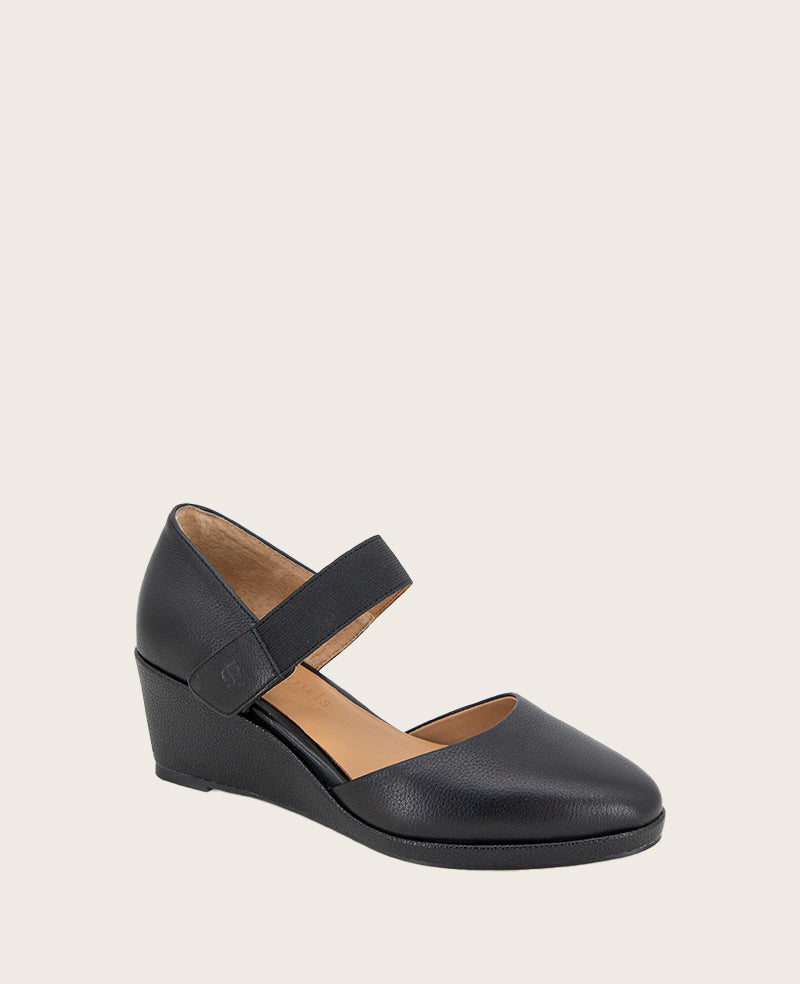 GENTLE SOULS - Oriana Leather Wedge Black Leather