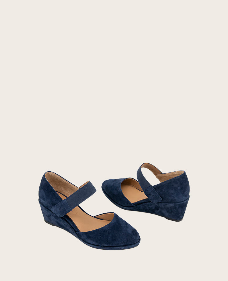 GENTLE SOULS - Oriana Suede Wedge Navy Suede