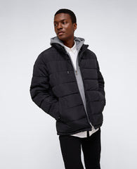 Puffer with Attached Jersey Hood Black