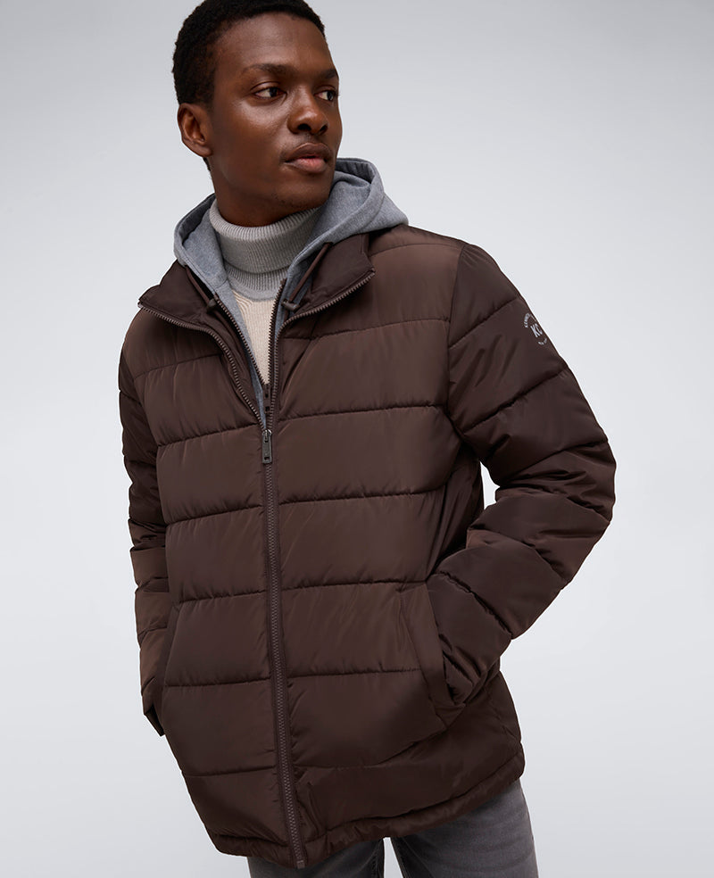 Puffer with Attached Jersey Hood Chocolate