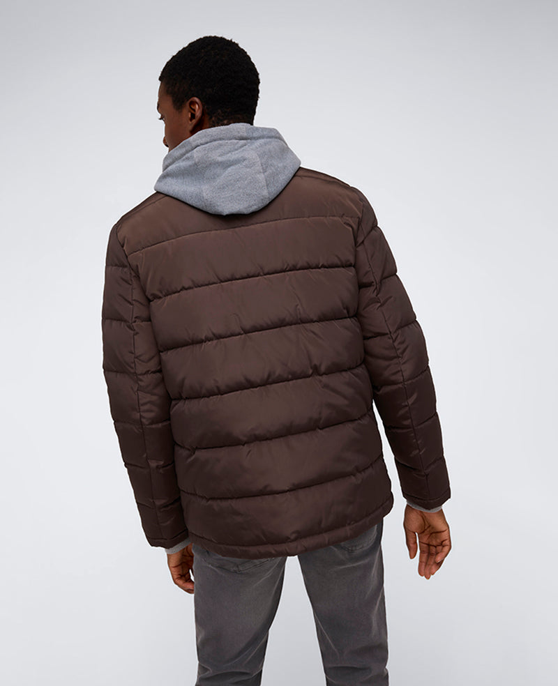 Puffer with Attached Jersey Hood Chocolate