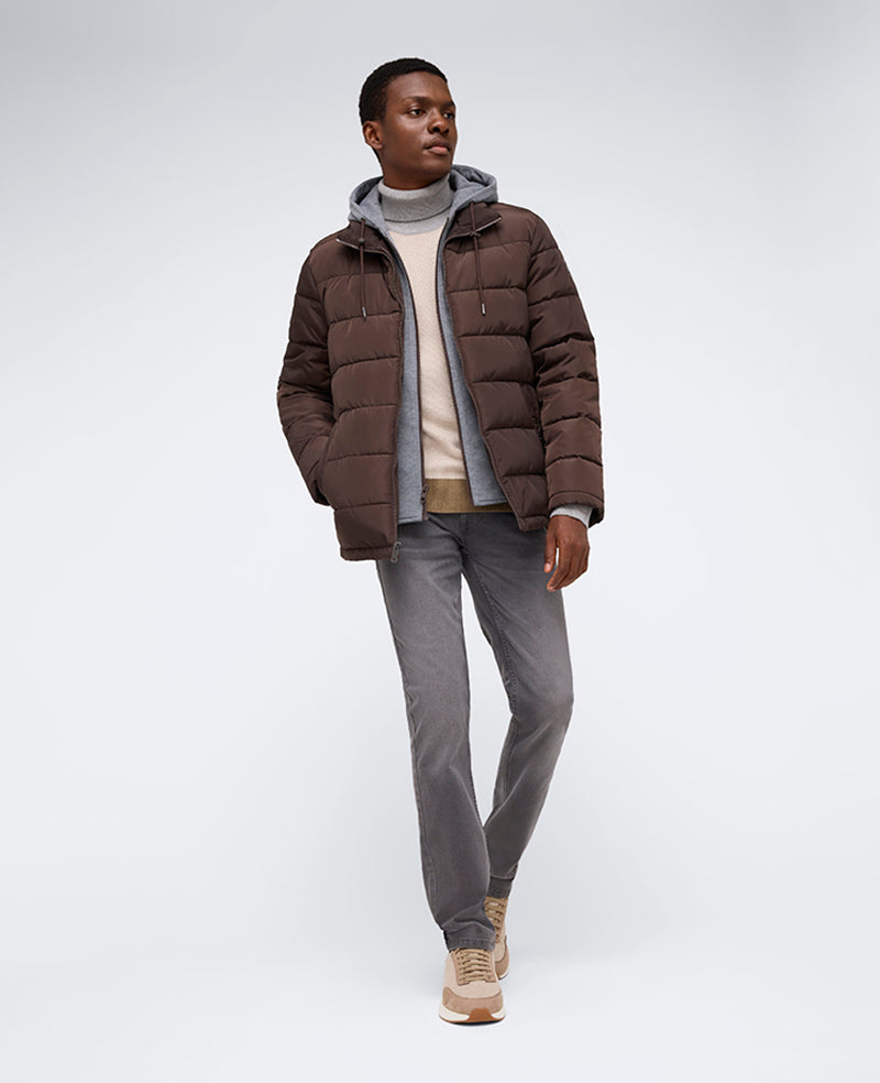 Puffer with Attached Jersey Hood Chocolate
