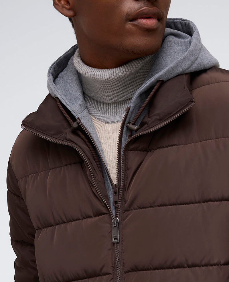 Puffer with Attached Jersey Hood Chocolate