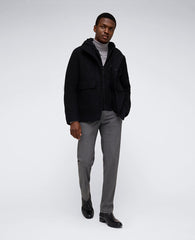 Boucle Wool Jacket with Attached Jersey Hood Black