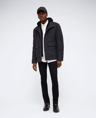 Boucle Wool Jacket with Attached Jersey Hood Charcoal