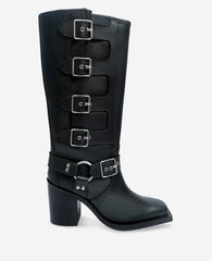 Emmett Leather Buckle Boot Black Leather