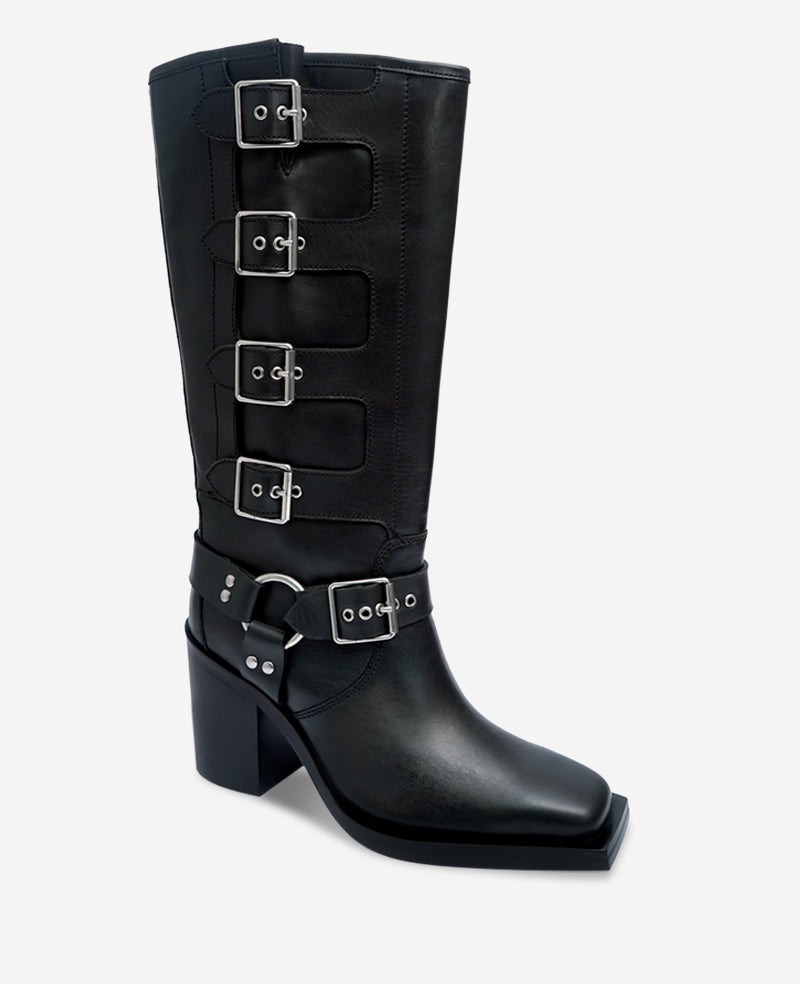 Emmett Leather Buckle Boot Black Leather