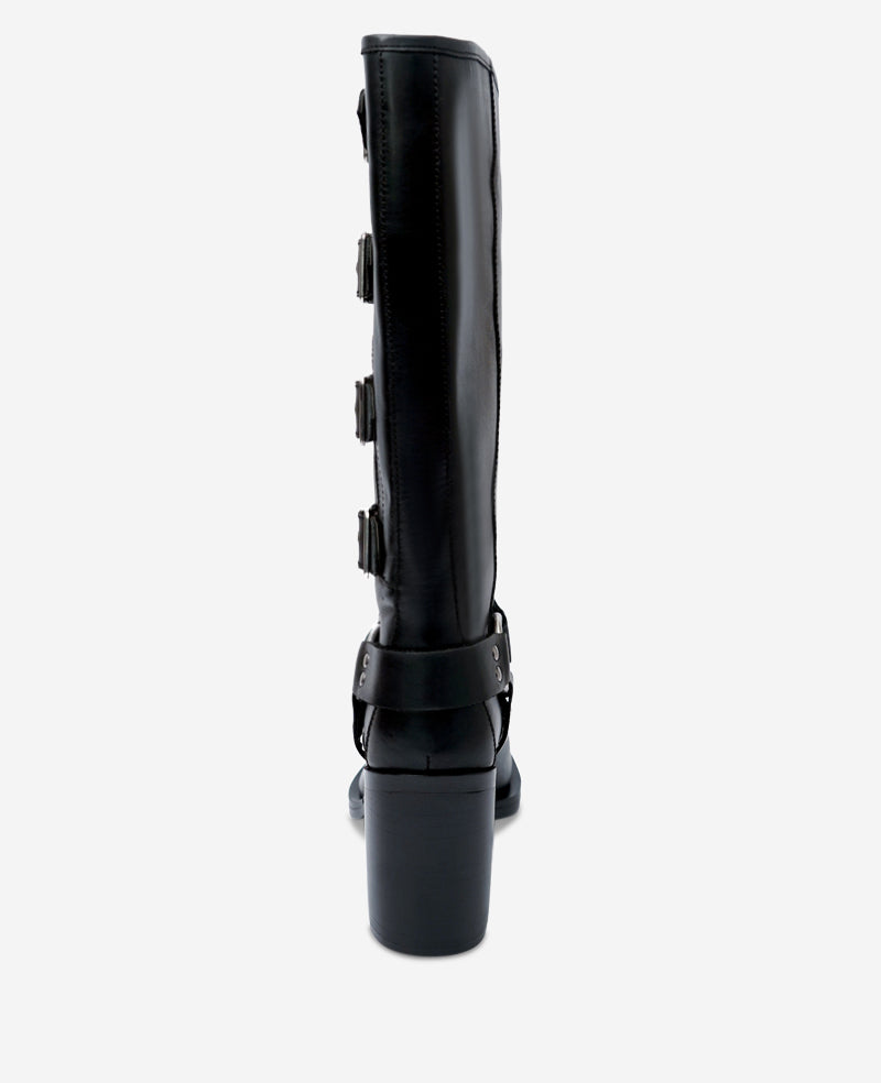Emmett Leather Buckle Boot Black Leather