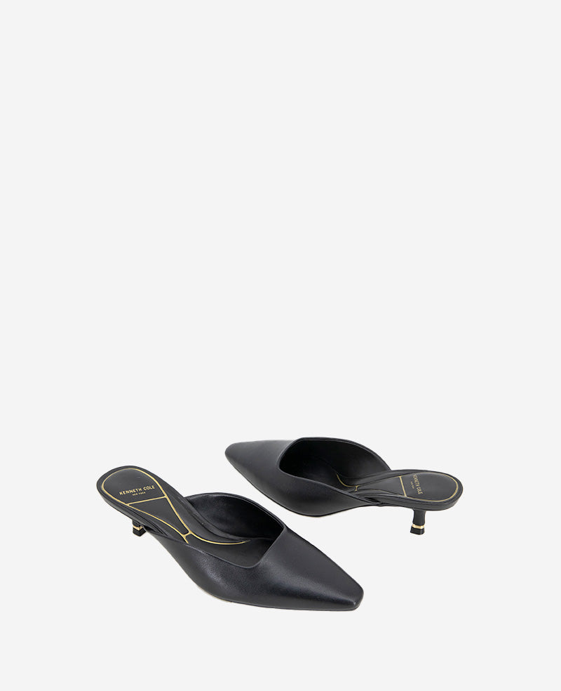 Margo Leather Kitten Heel Mule Black Leather