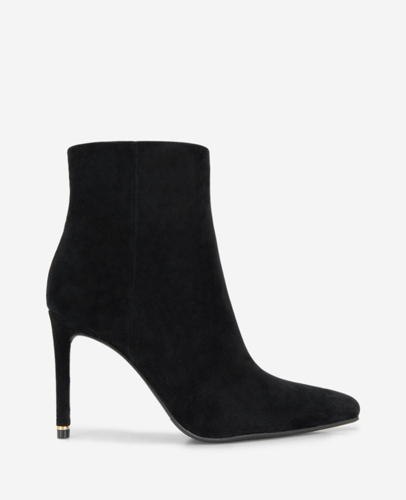 Quincy Suede Heel Ankle Bootie Black Suede