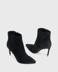 Quincy Suede Heel Ankle Bootie Black Suede