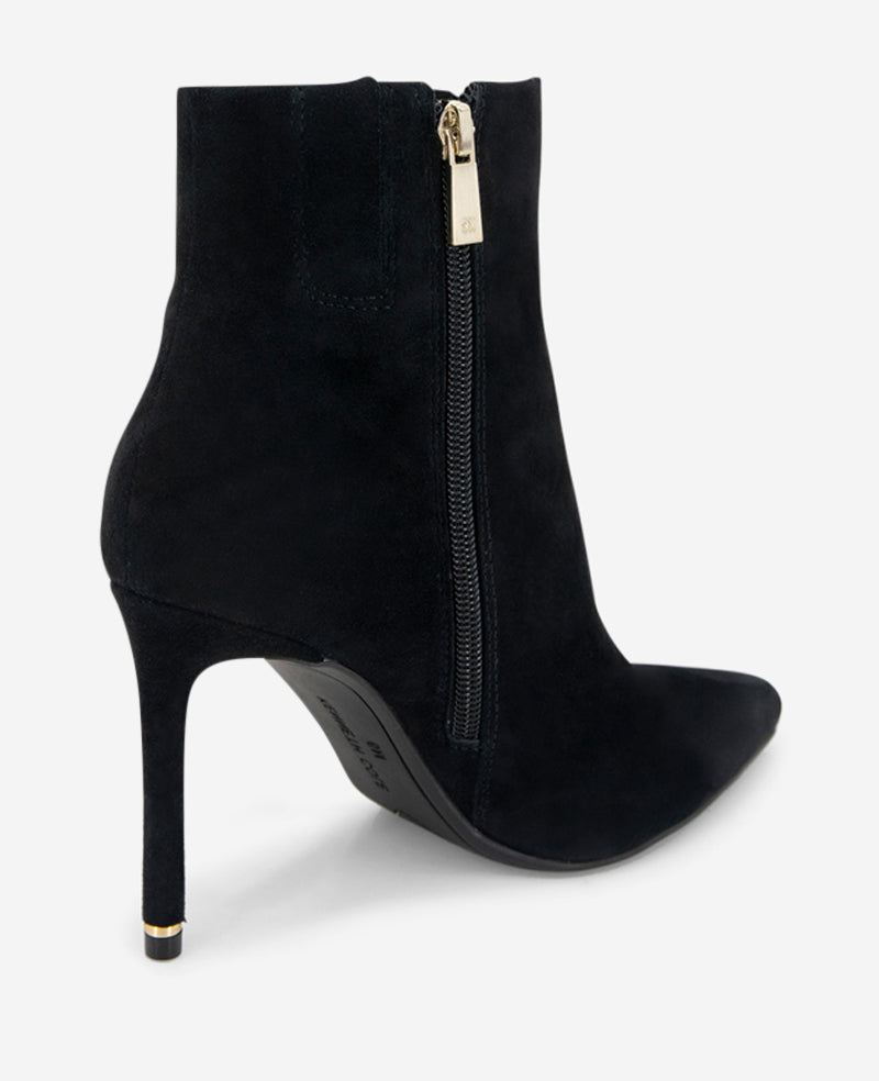 Quincy Suede Heel Ankle Bootie Black Suede