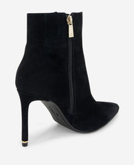 Quincy Suede Heel Ankle Bootie Black Suede