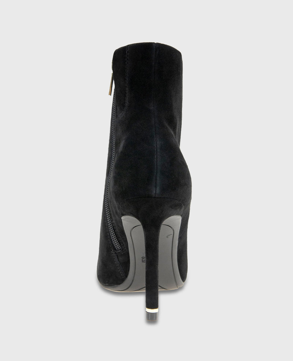 Quincy Suede Heel Ankle Bootie Black Suede