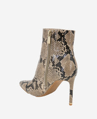 Quincy Snakeskin Leather Heel Ankle Bootie Taupe Snake