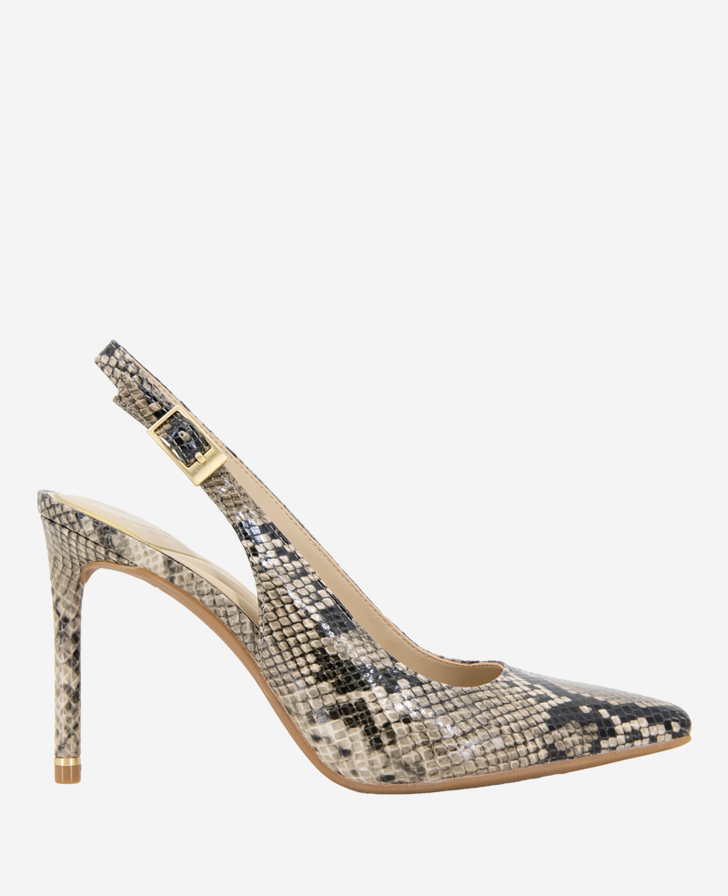 Quinnly Snakeskin Leather Slingback Heel Taupe Snake
