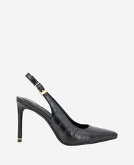 Quinnly Leather Croco Slingback Heel Black Croco