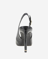 Quinnly Leather Croco Slingback Heel Black Croco