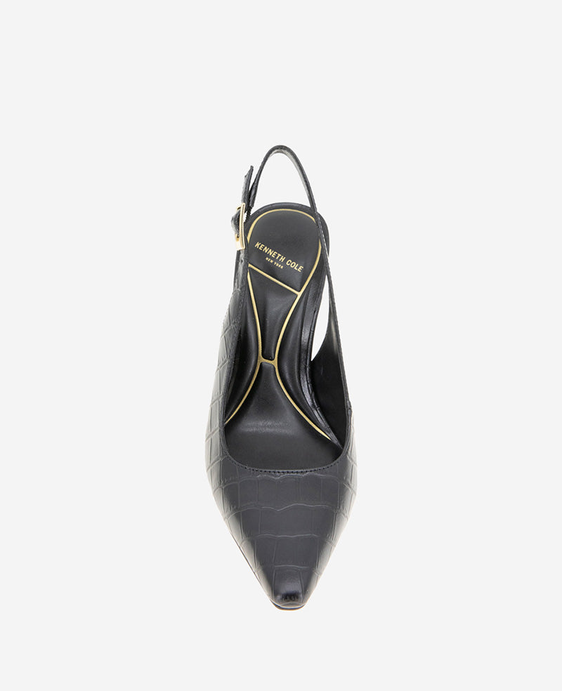 Quinnly Leather Croco Slingback Heel Black Croco