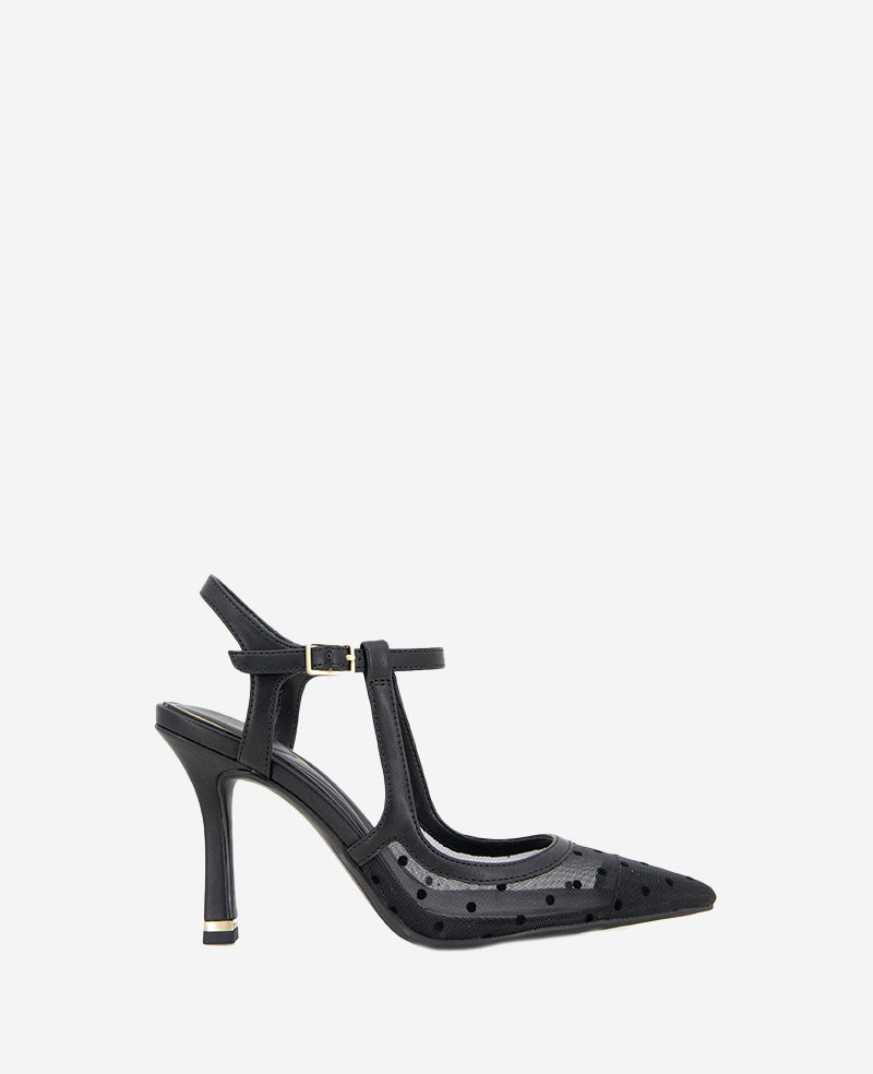 Romi Mesh Ankle Slingback Heel Black/Black Mesh