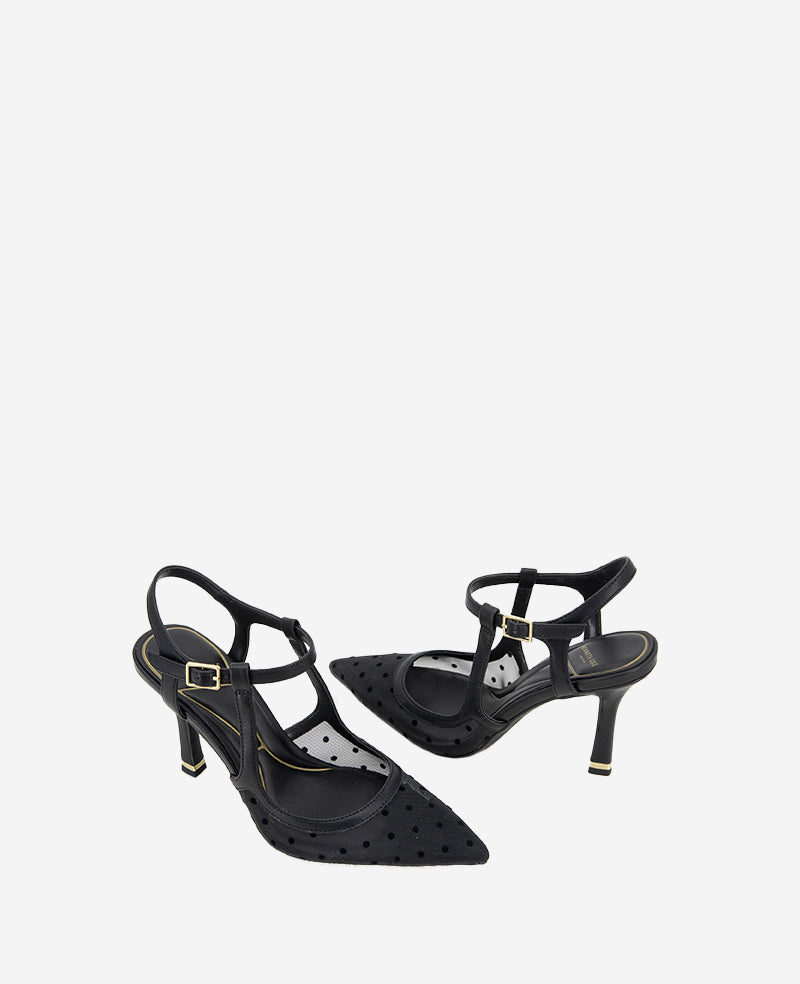 Romi Mesh Ankle Slingback Heel Black/Black Mesh