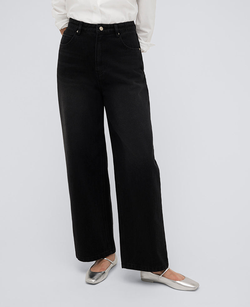 High Rise Barrel Leg Denim Jean Nik Wash