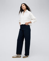 High Rise Barrel Leg Denim Jean Midnight Rinse Wash