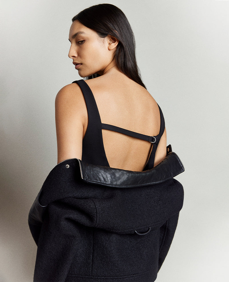 Open Back Strap Shift Dress Black