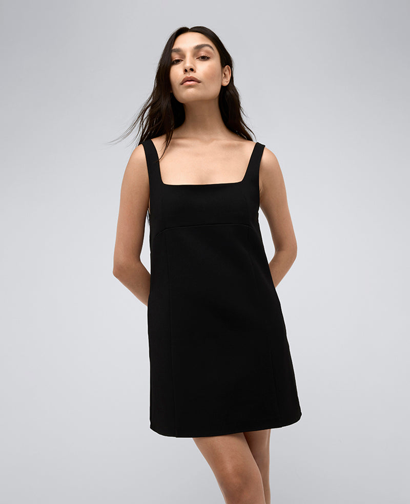 Open Back Strap Shift Dress Black