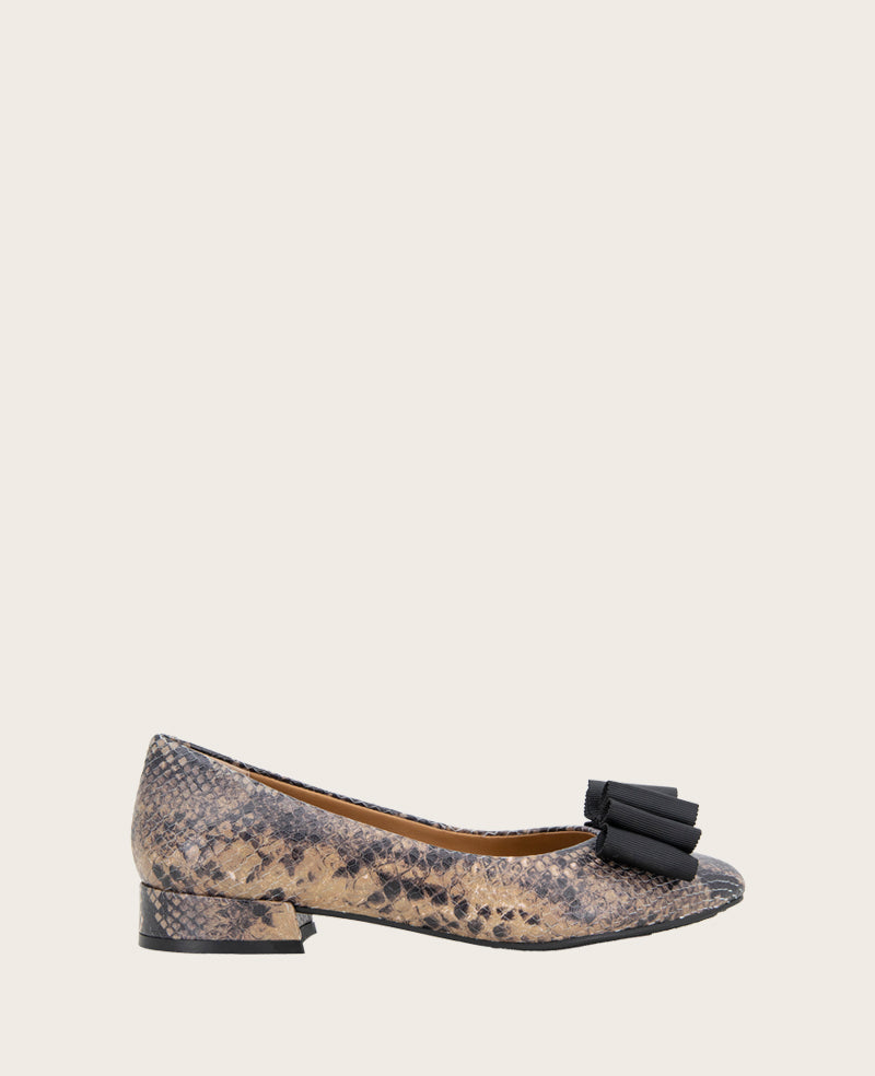 GENTLE SOULS - Atlas Snakeskin Leather Bow Flat Brown Snake Leather