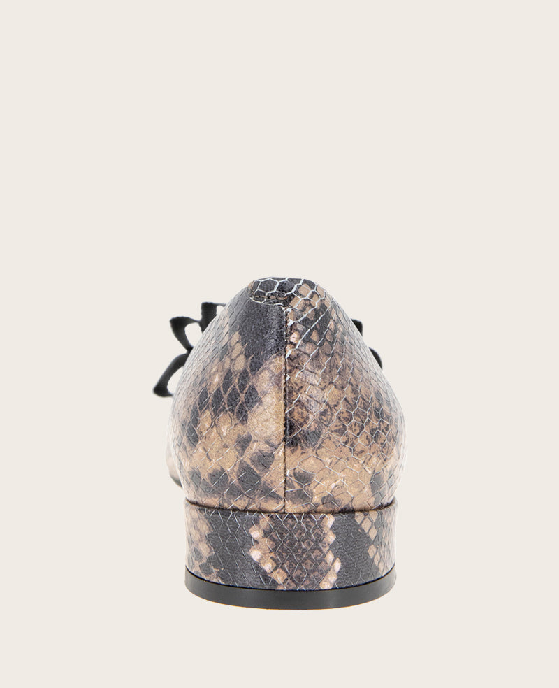 GENTLE SOULS - Atlas Snakeskin Leather Bow Flat Brown Snake Leather