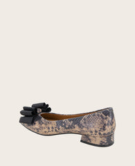 GENTLE SOULS - Atlas Snakeskin Leather Bow Flat Brown Snake Leather
