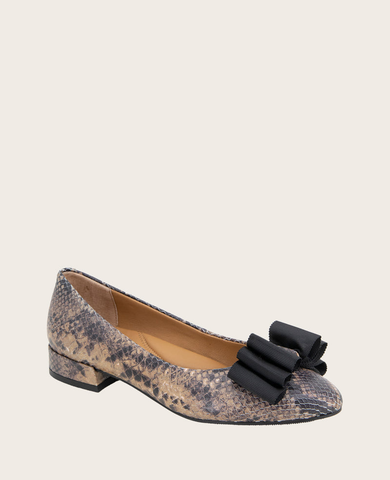 GENTLE SOULS - Atlas Snakeskin Leather Bow Flat Brown Snake Leather