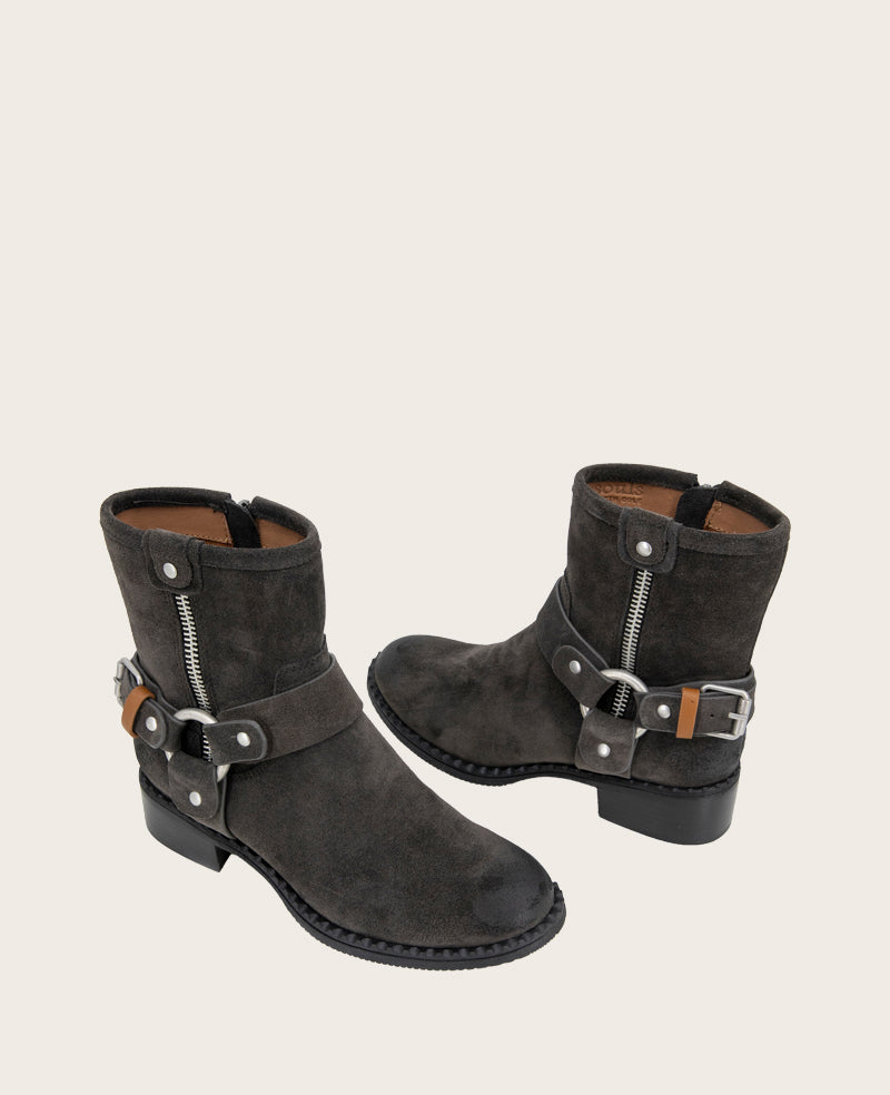 GENTLE SOULS - Barker Suede Moto Boot Charcoal Suede