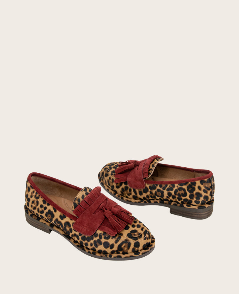 GENTLE SOULS - Cydney Haircalf And Suede Tassel Loafer Leopard Haircalf