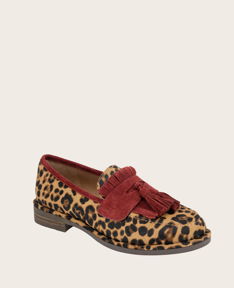 GENTLE SOULS - Cydney Haircalf And Suede Tassel Loafer Leopard Haircalf